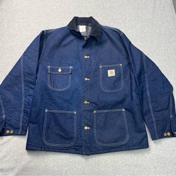 Carhartt Other - Carhartt Chore Jacket Mens 44 Blue Denim Blanket Lined Coat USA 8LC Vtg 80s